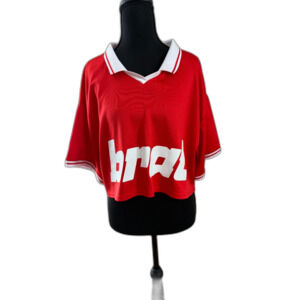 Women's XL Red MadRag "Brat" Polo Jersey Crop Top